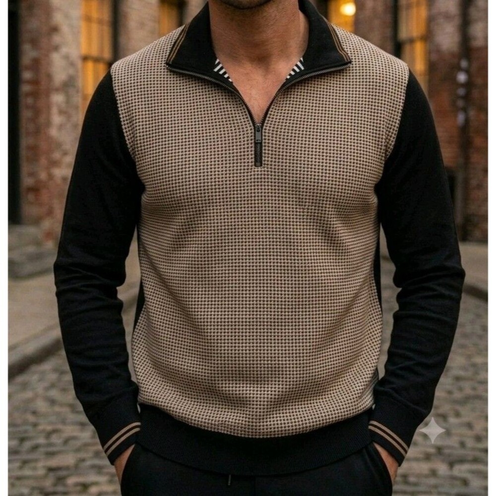 NEW Denim & Flower Men Ricky Singh Houndstooth 1/4 Zip Pullover Sweater XL ($58